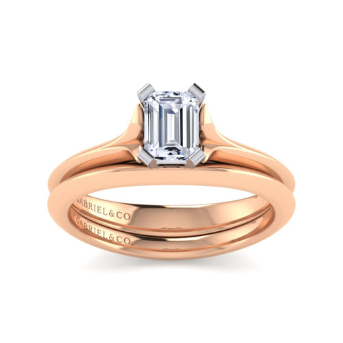 14K White-Rose Gold Emerald Cut Diamond Engagement Ring
