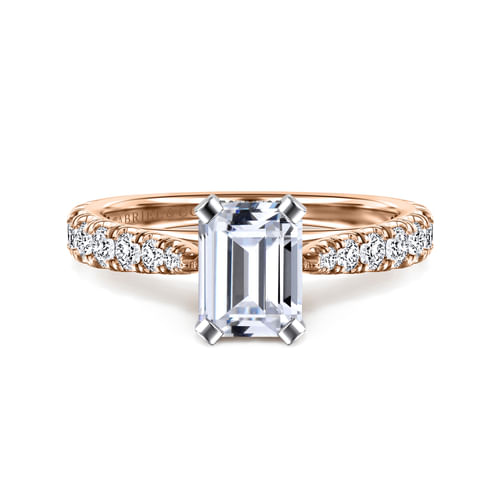 14K White-Rose Gold Emerald Cut Diamond Engagement Ring