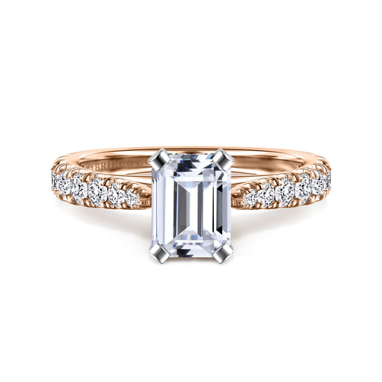Gabriel - 14K White-Rose Gold Emerald Cut Diamond Engagement Ring