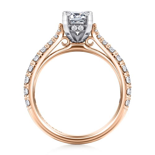 14K White-Rose Gold Emerald Cut Diamond Engagement Ring