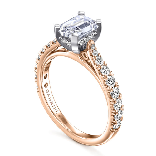 14K White-Rose Gold Emerald Cut Diamond Engagement Ring