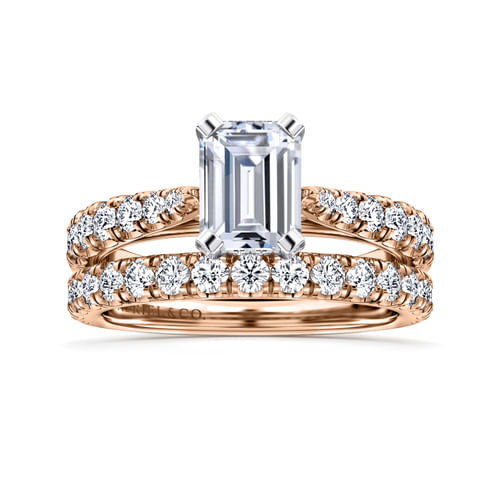 14K White-Rose Gold Emerald Cut Diamond Engagement Ring