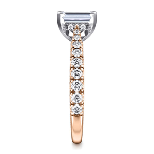 14K White-Rose Gold Emerald Cut Diamond Engagement Ring