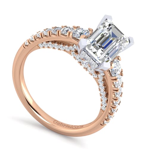 14K White-Rose Gold Emerald Cut Diamond Engagement Ring 14K White-Rose Gold Emerald Cut Diamond Engagement Ring