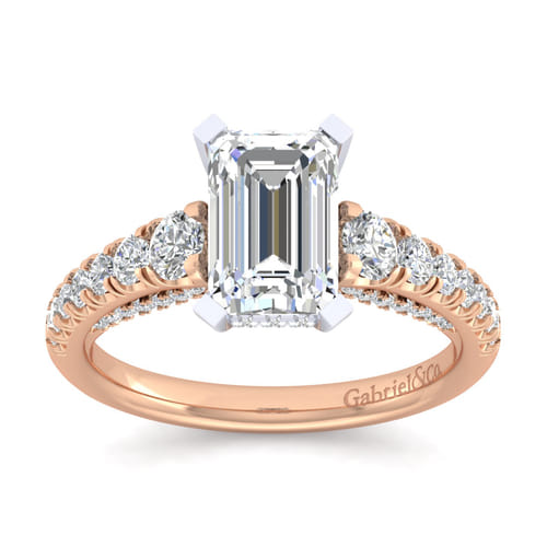 14K White-Rose Gold Emerald Cut Diamond Engagement Ring 14K White-Rose Gold Emerald Cut Diamond Engagement Ring