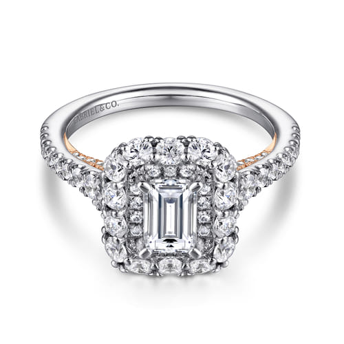 14K White-Rose Gold Emerald Cut Diamond Engagement Ring