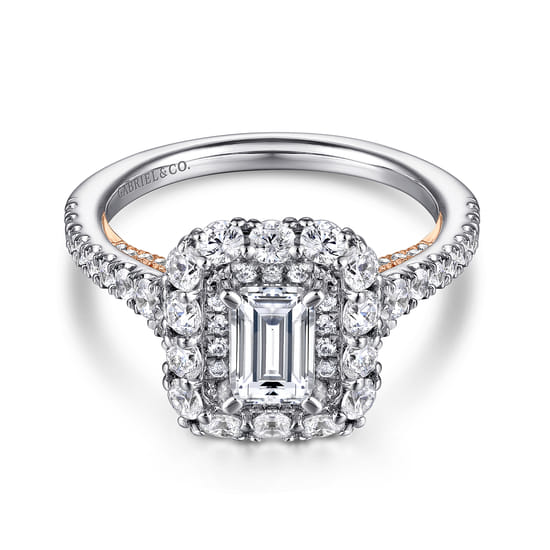 Gabriel - 14K White-Rose Gold Emerald Cut Diamond Engagement Ring