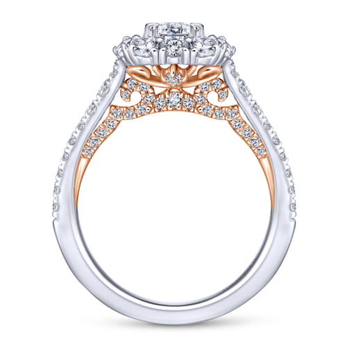 14K White-Rose Gold Emerald Cut Diamond Engagement Ring