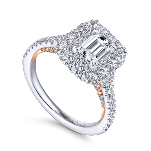 14K White-Rose Gold Emerald Cut Diamond Engagement Ring