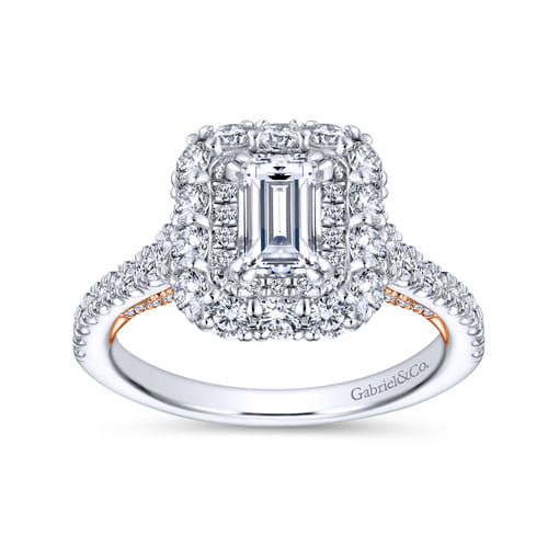 14K White-Rose Gold Emerald Cut Diamond Engagement Ring