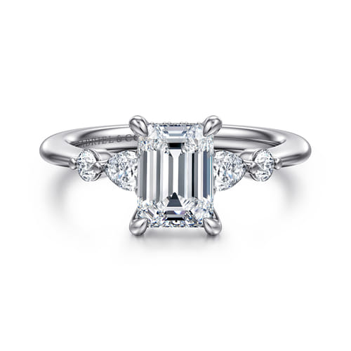 14K White-Rose Gold Emerald Cut Diamond Engagement Ring