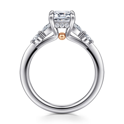 14K White-Rose Gold Emerald Cut Diamond Engagement Ring