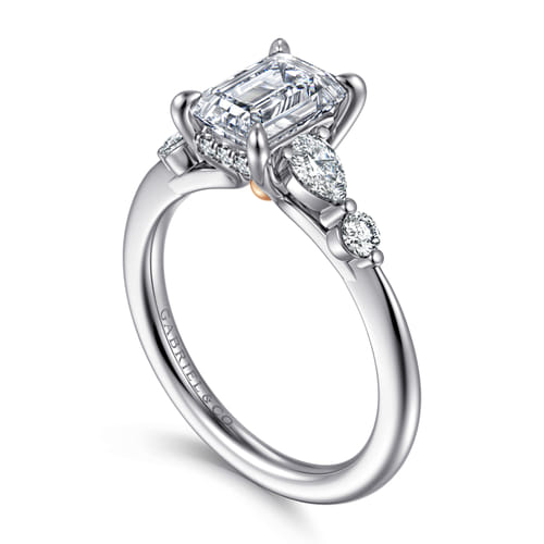 14K White-Rose Gold Emerald Cut Diamond Engagement Ring