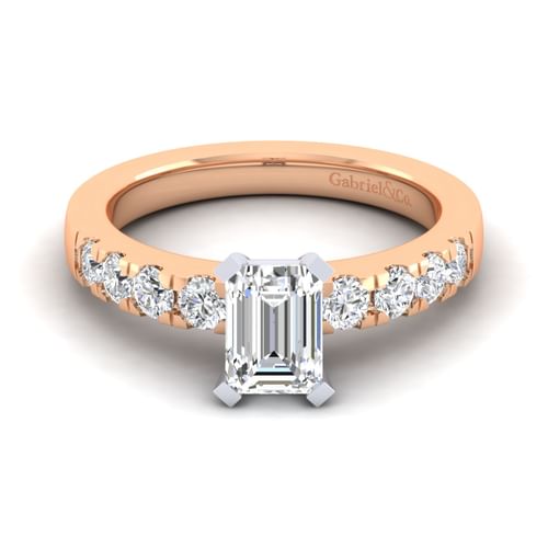 14K White-Rose Gold Emerald Cut Diamond Engagement Ring