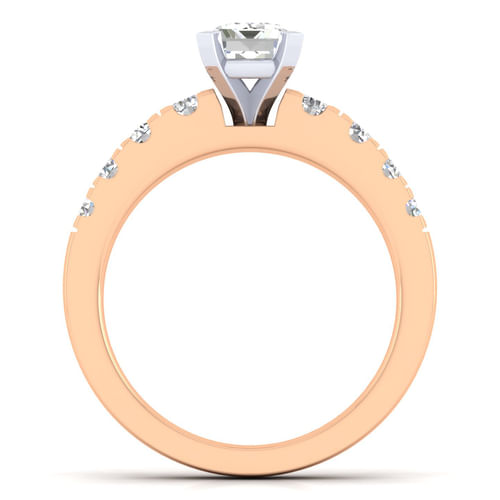 14K White-Rose Gold Emerald Cut Diamond Engagement Ring