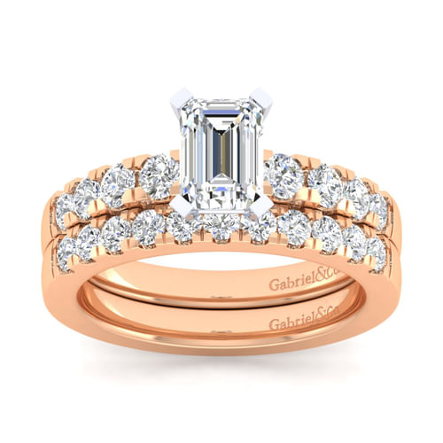 14K White-Rose Gold Emerald Cut Diamond Engagement Ring