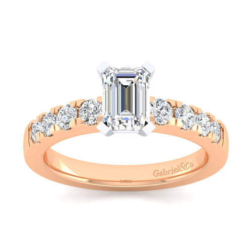 14K White-Rose Gold Emerald Cut Diamond Engagement Ring