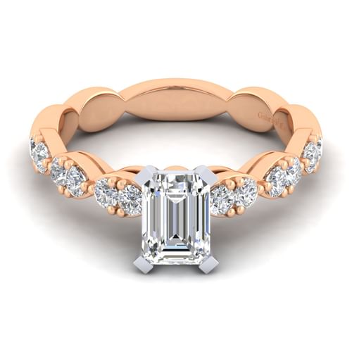 14K White-Rose Gold Emerald Cut Diamond Engagement Ring