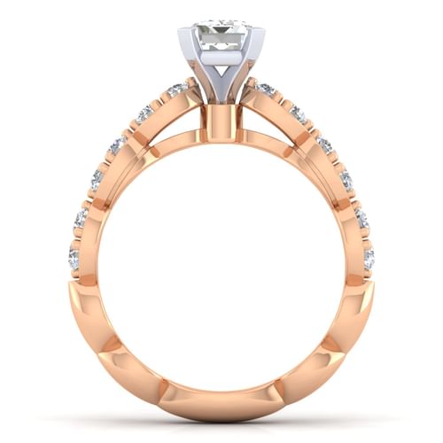 14K White-Rose Gold Emerald Cut Diamond Engagement Ring