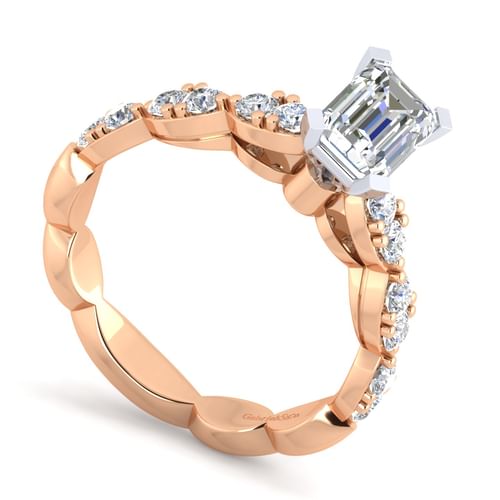 14K White-Rose Gold Emerald Cut Diamond Engagement Ring
