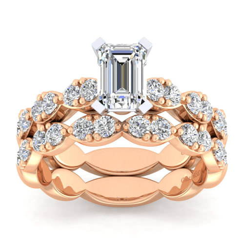 14K White-Rose Gold Emerald Cut Diamond Engagement Ring