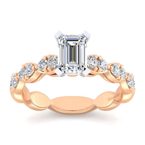 14K White-Rose Gold Emerald Cut Diamond Engagement Ring