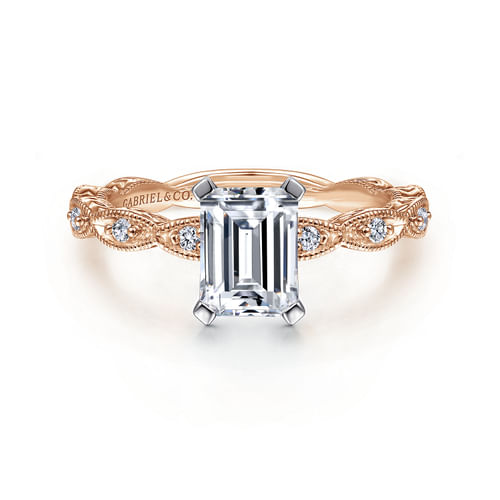 14K White-Rose Gold Emerald Cut Diamond Engagement Ring