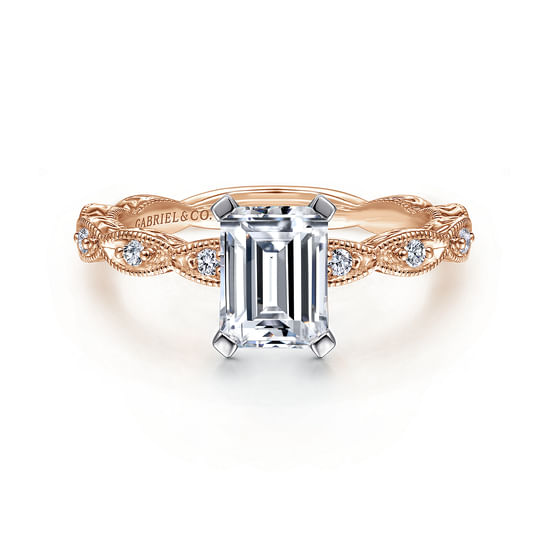 Gabriel - 14K White-Rose Gold Emerald Cut Diamond Engagement Ring