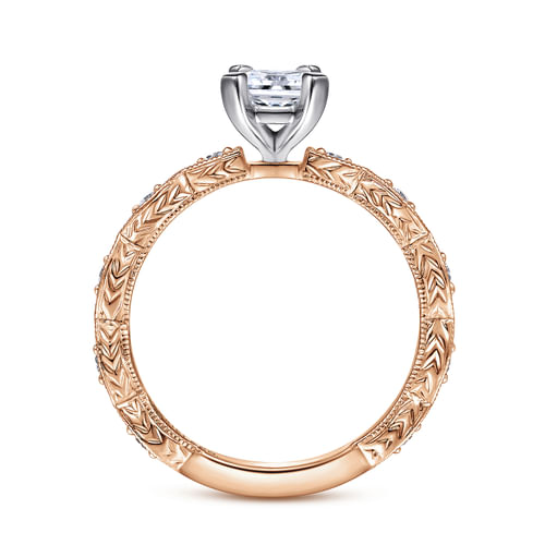 14K White-Rose Gold Emerald Cut Diamond Engagement Ring