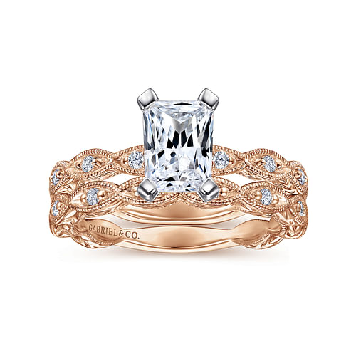 14K White-Rose Gold Emerald Cut Diamond Engagement Ring