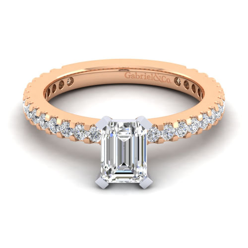 14K White-Rose Gold Emerald Cut Diamond Engagement Ring