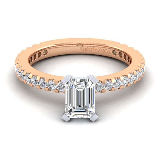 Gabriel - 14K White-Rose Gold Emerald Cut Diamond Engagement Ring