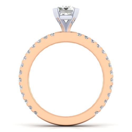 14K White-Rose Gold Emerald Cut Diamond Engagement Ring