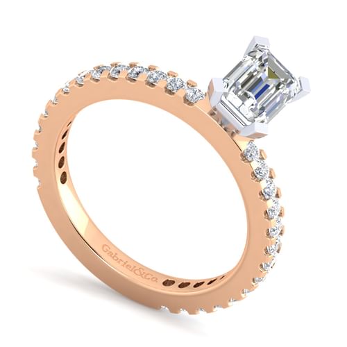 14K White-Rose Gold Emerald Cut Diamond Engagement Ring