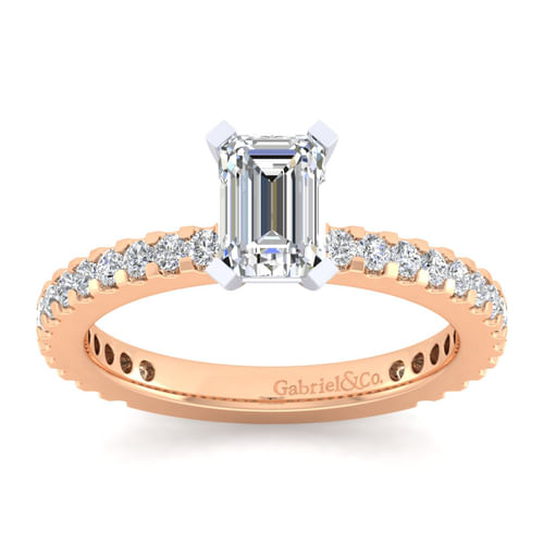 14K White-Rose Gold Emerald Cut Diamond Engagement Ring