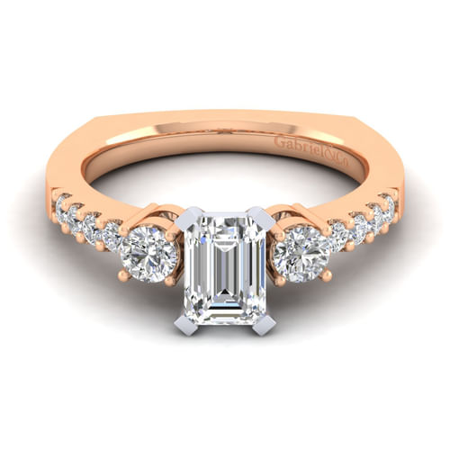 14K White-Rose Gold Emerald Cut Diamond Engagement Ring