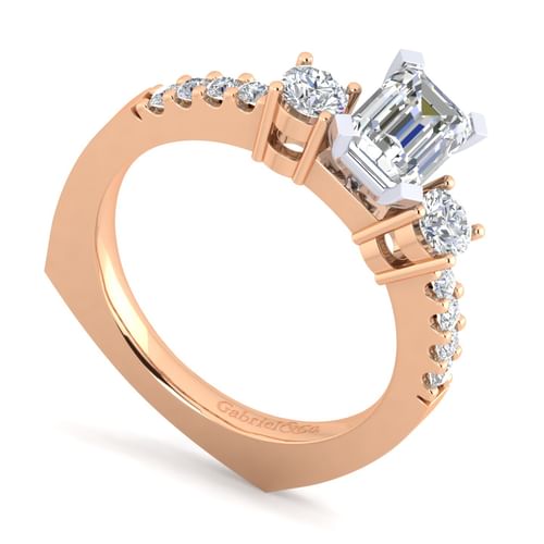 14K White-Rose Gold Emerald Cut Diamond Engagement Ring