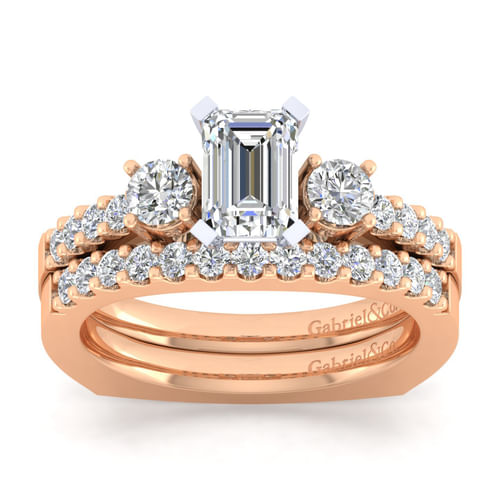 14K White-Rose Gold Emerald Cut Diamond Engagement Ring