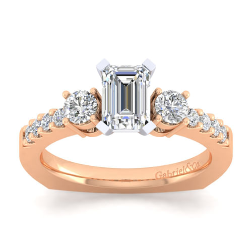 14K White-Rose Gold Emerald Cut Diamond Engagement Ring