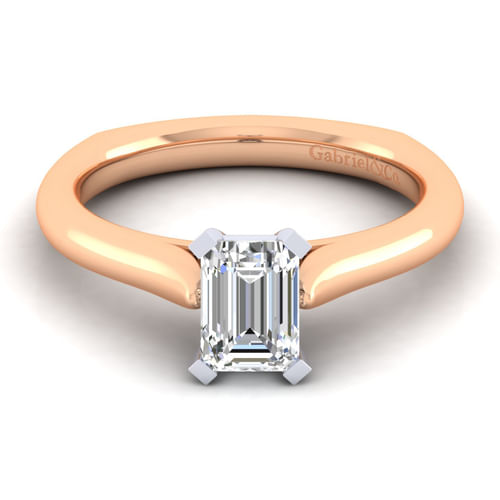 14K White-Rose Gold Emerald Cut Diamond Engagement Ring