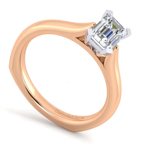 14K White-Rose Gold Emerald Cut Diamond Engagement Ring