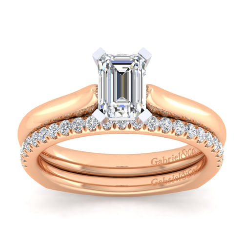 14K White-Rose Gold Emerald Cut Diamond Engagement Ring