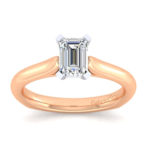 14K White-Rose Gold Emerald Cut Diamond Engagement Ring