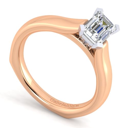 14K White-Rose Gold Emerald Cut Diamond Engagement Ring