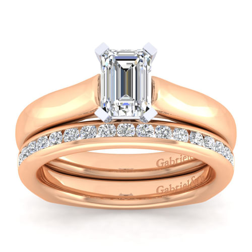 14K White-Rose Gold Emerald Cut Diamond Engagement Ring