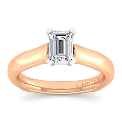 14K White-Rose Gold Emerald Cut Diamond Engagement Ring