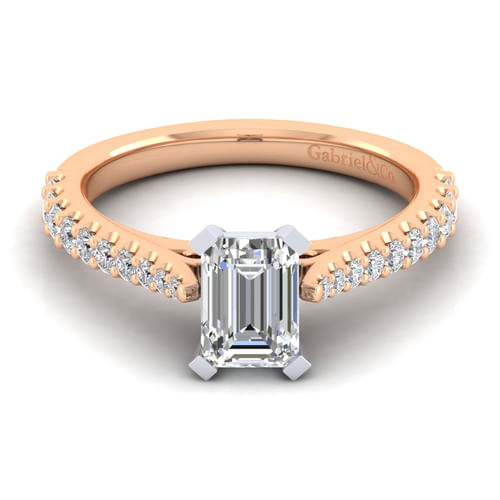 14K White-Rose Gold Emerald Cut Diamond Engagement Ring