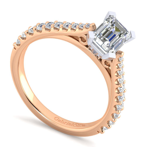 14K White-Rose Gold Emerald Cut Diamond Engagement Ring