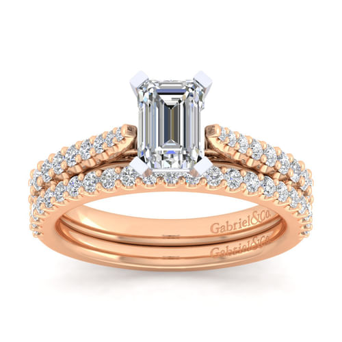 14K White-Rose Gold Emerald Cut Diamond Engagement Ring