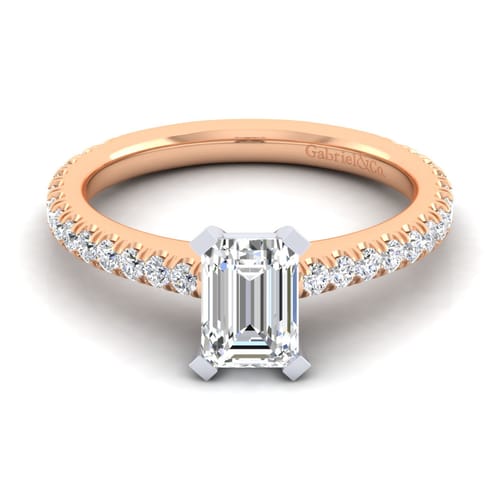 14K White-Rose Gold Emerald Cut Diamond Engagement Ring